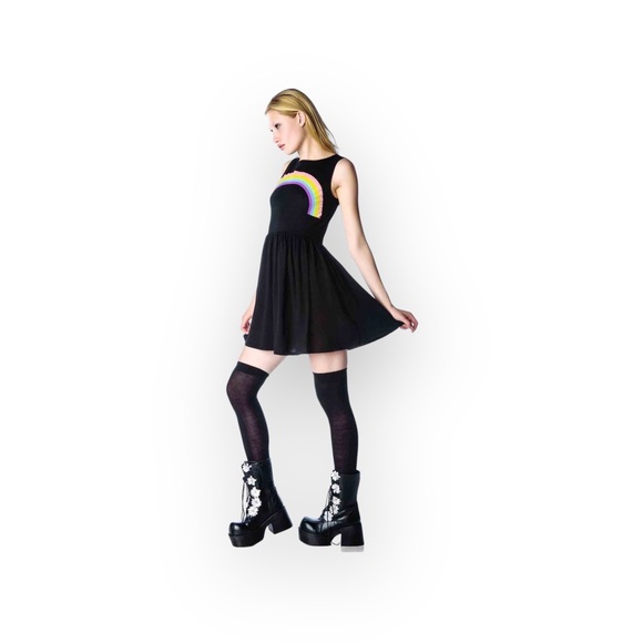 Deadstock: new Wildfox ☻ Little Rainbow Liv Knit Tank Mini Dress ☻︎ Black ☻︎ M - Picture 7 of 16